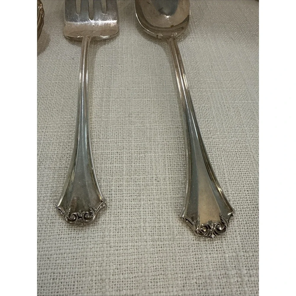 Reed & Barton Silverplate French Chippendale Serving Spoon & Fork & Scalloped Sp
